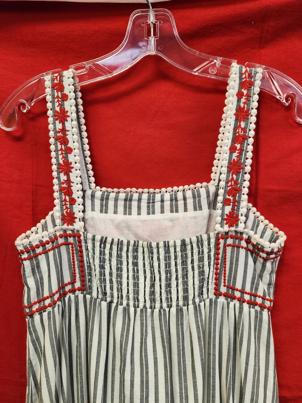 kate spade Red and White Striped Midi Dress with Embroidered Bodice - Picture 6 of 7